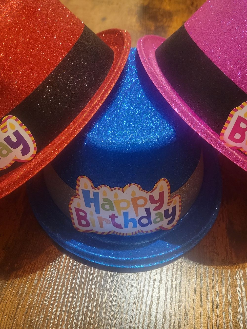 Happy Birthday Glitter Party Hats - Blue (Set of 3)